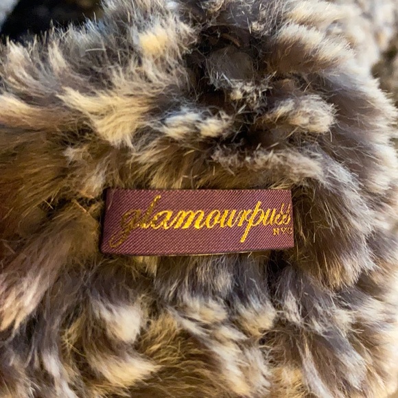 Glamourpuss 100% Real Rabbit Fur Infinity Head Scarf Hood Hat Gray and Black - Picture 4 of 8